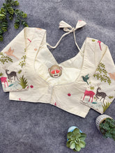 Light Pink Handloom Khadi Cotton Saree With Embrodery Work Stitched Blouse